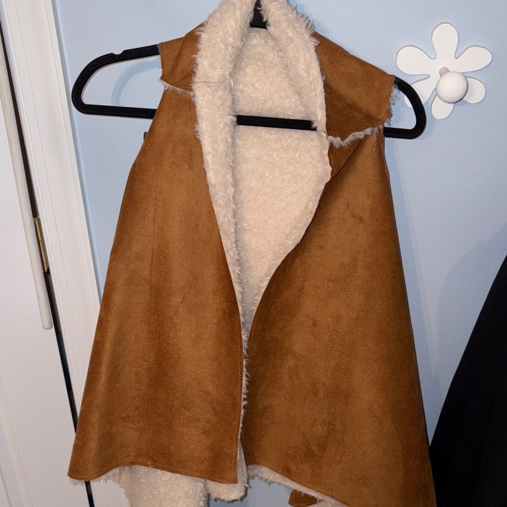 Women's Tan and Cream Shearling Vest
